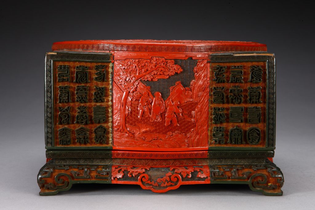 图片[4]-Cong-type box with painted landscape figures-China Archive